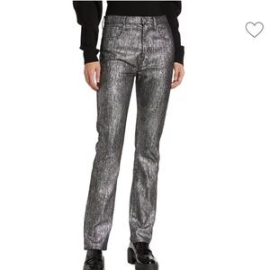 7 For All Mankind Silver Foil Easy Slim Fit Jeans Metallic Finish, Size 26 NWT‎
